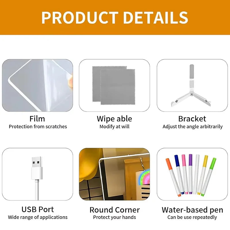 Kid LED Luminosa Blackboard Coloring Drawing Toy Transparent Magic Light Blackboard Art Graffiti Acrylic Marker Board Xmas Gift