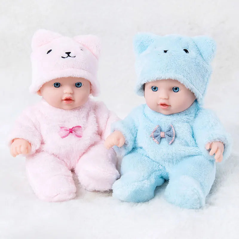 8Inch/20cm Cute Baby Doll With Plush Bear Pajamas Waterproof Vinyl Bebe Doll Toddler Reborn Doll Girls Birthday Gifts