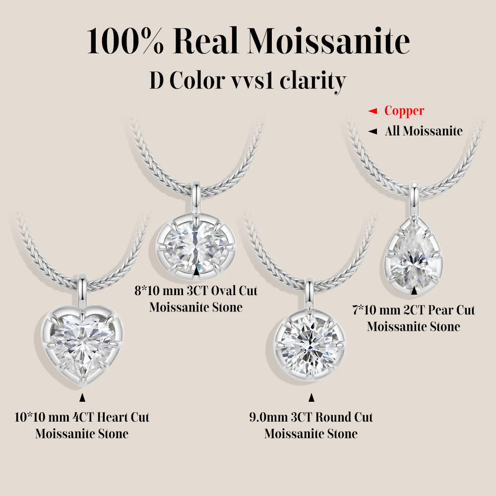 Necklace Pendant ATTAGEMS Classic D VVS1 Color Moissanite Pendant Heart Oval Round Pear Cut Copper Necklace for Women Wedding Jewelry Party Gifts