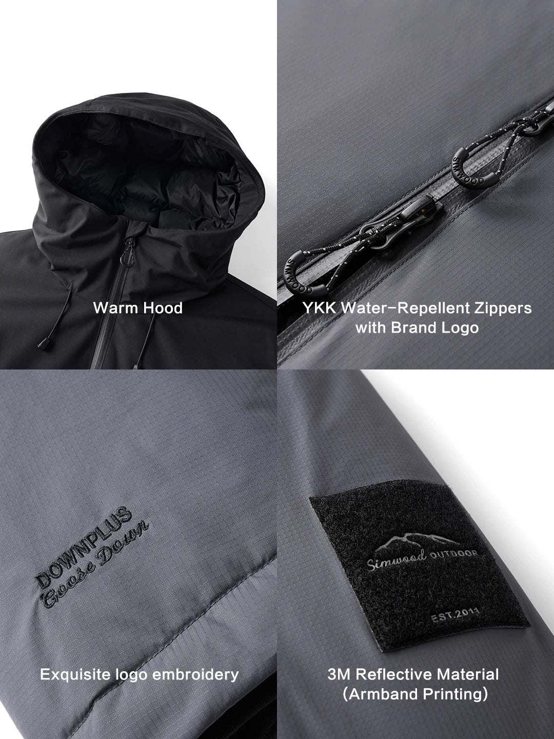 SIMWOOD 2026 Winter New 90% White Goose Down Coats Men Warm Hooded Water Repellent High Quality Jackets