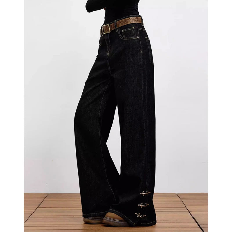 Women Black Gothic Y2k Baggy Cargo Jeans Vintage Japandi Style Grunge Jean Pants Harajuku Oversize Denim Trousers Clothes