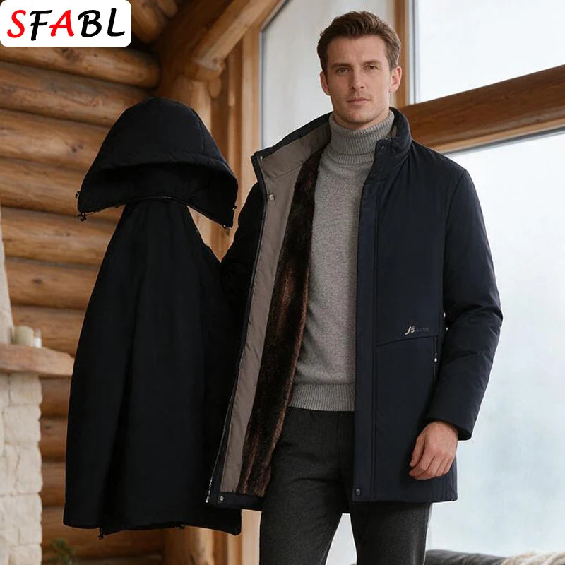 New Winter Parkas Men Jackets Keep Warm Hooded Jackets Winter Coats with Removable Hood Windbreaker Thermal Coats for Men Winter