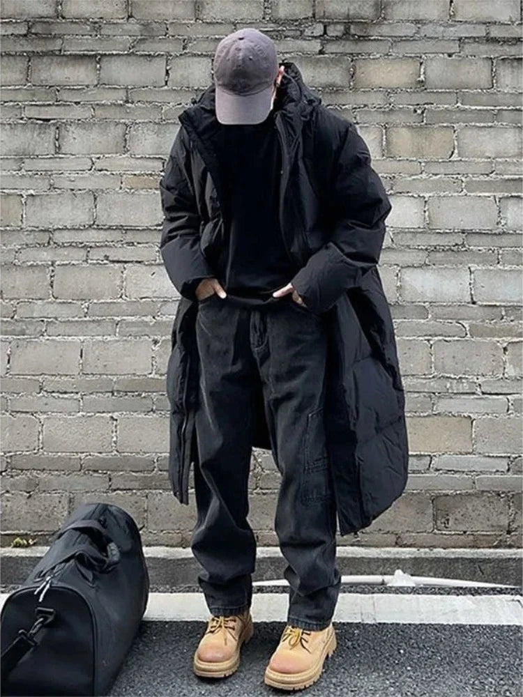 ​Men's Winter Jacket Down Cotton Parka with Hood Knee High Windproof Coat for Extreme Cold Weather Athletic Outdoor Apparel​