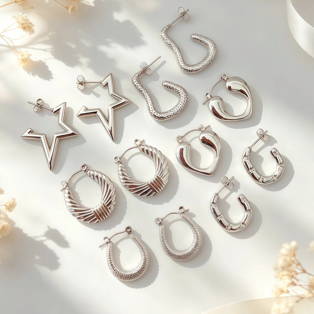 3/6/9/12/15/18PairsFashion Stainless Steel Circle Earrings For Women Mix Style Geometry Love-Heart Daily Jewelry Party Gifts