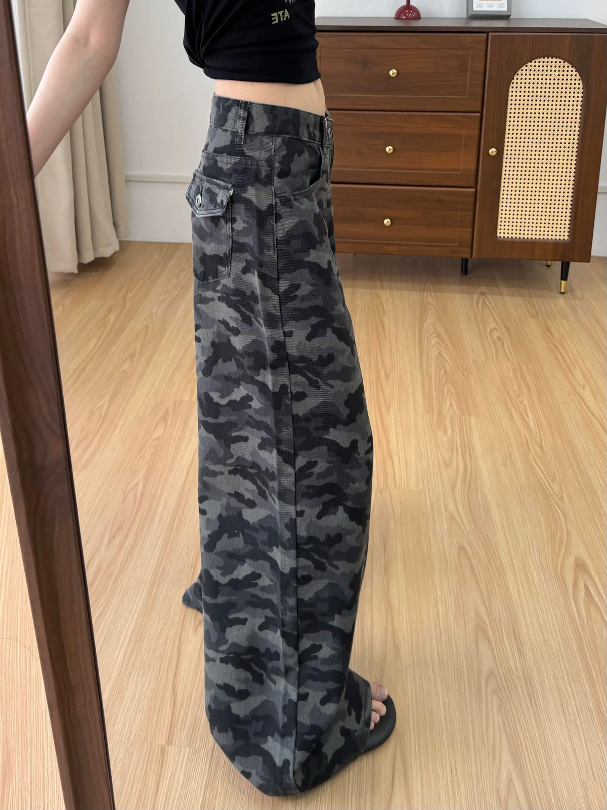zjaiss Wide Leg Denim Pants Vintage Camo Women Jeans 2026 Autumn High Waist Niche Loose Casual Floor-Length Straight Trousers