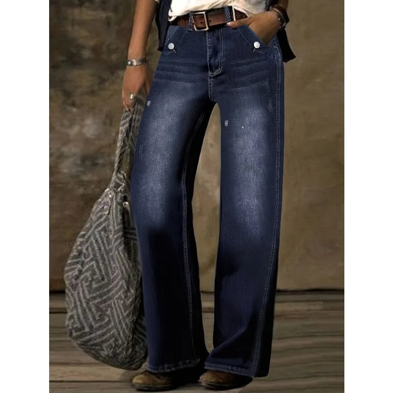 2026 Women's Fashion Retro Narrow Straight Pants, High Waist Slim Drape Stretch Jeans Joker Straight Pants