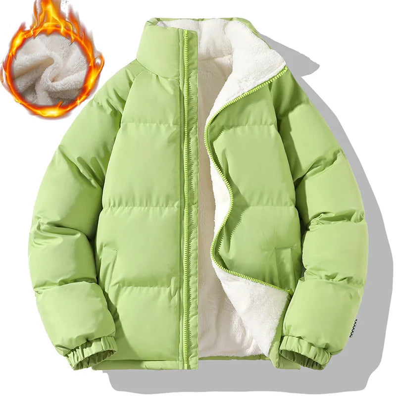 New Men's Warm Thicken Sherpa Winter Parkas Loose Fashion Male Coats Stand Collar Fleece Puffer Jacket Couple Harajuku Outerwear