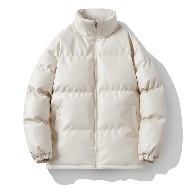 New Pu Leather White Duck Down Jacket Outwear Men's Parkas Warm Basic Style Casual Jackets Winter Puffer Jacket Solid Color Coat