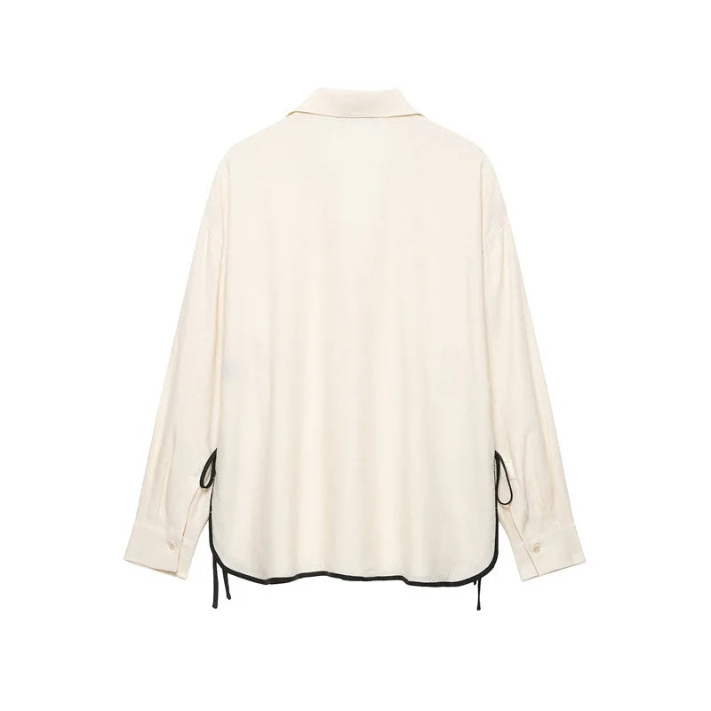 Loose Shirt Top And Pants Set with Lace-Up Details Women's Fashion Ensemble Long Sleeve Summer Outfit Two-Piece Suit