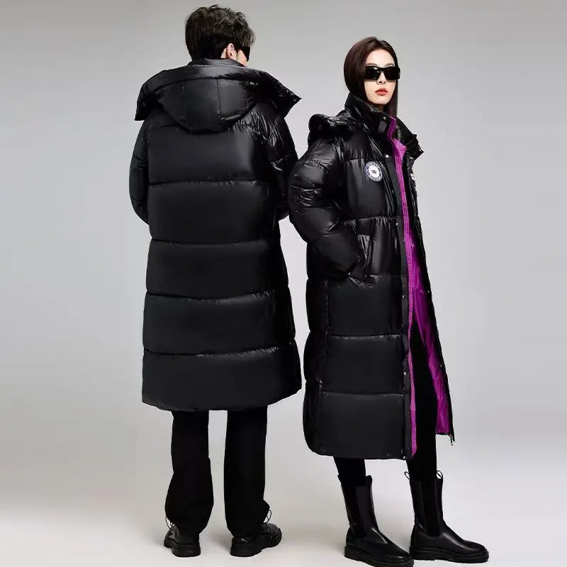 Winter Long Over-the-knee Parkas Couple Padded Coat Unisex High Street Big Pockets Down Jacket Warm Thickened Cotton Coat