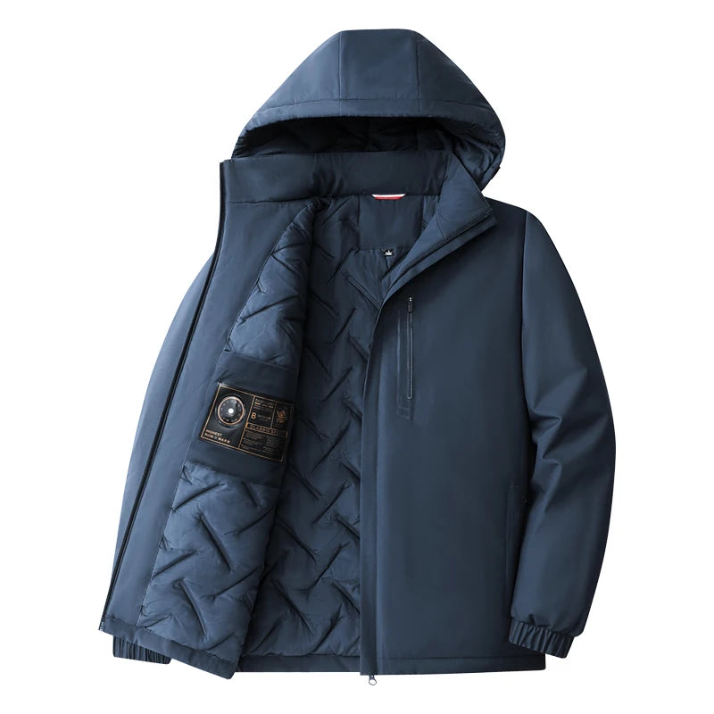 Autumn and winter new solid color windproof padded thick warm hooded jacket men's casual loose sports plus size jacket