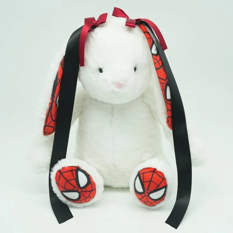Stuffed Plush Funny Dropping Ear Rabbit Plush Cute Bunny With Spiders Man Print Pattern Stuffed Doll Halloween Christmas Collectors Fans Gift