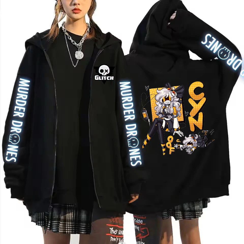 Anime Murder Drones Pattern Zipper Hoodies Harajuku Women's Hooded Sweatshirt Winter Fashion Casual Fleece Unisex Zipper Jacket