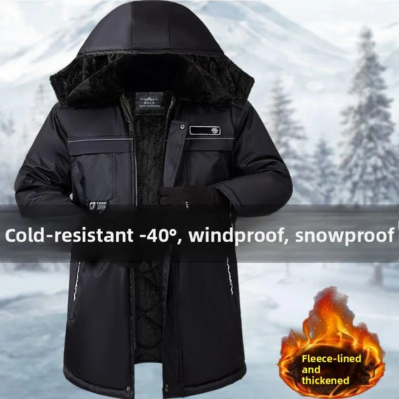 Thickened Fleece Winter Parka Labor Protection Anti-Cold Clothes for -40 Degrees Windproof Waterproof Long Jacket Workwear
