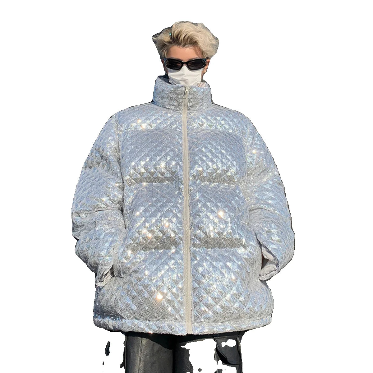 Winter Thickening Sequin Jacket Men's Warm Parka Men Fashion Casual Hooded Coat Man Streetwear Loose Hip Hop Coat