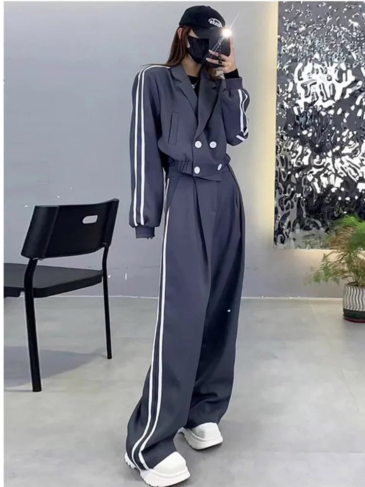 Spring Autumn 2024 Fashion Sporty Casual Women's Suit High Waist Slimming Wide Leg Pants Two Piece Set Stylish Ensemble