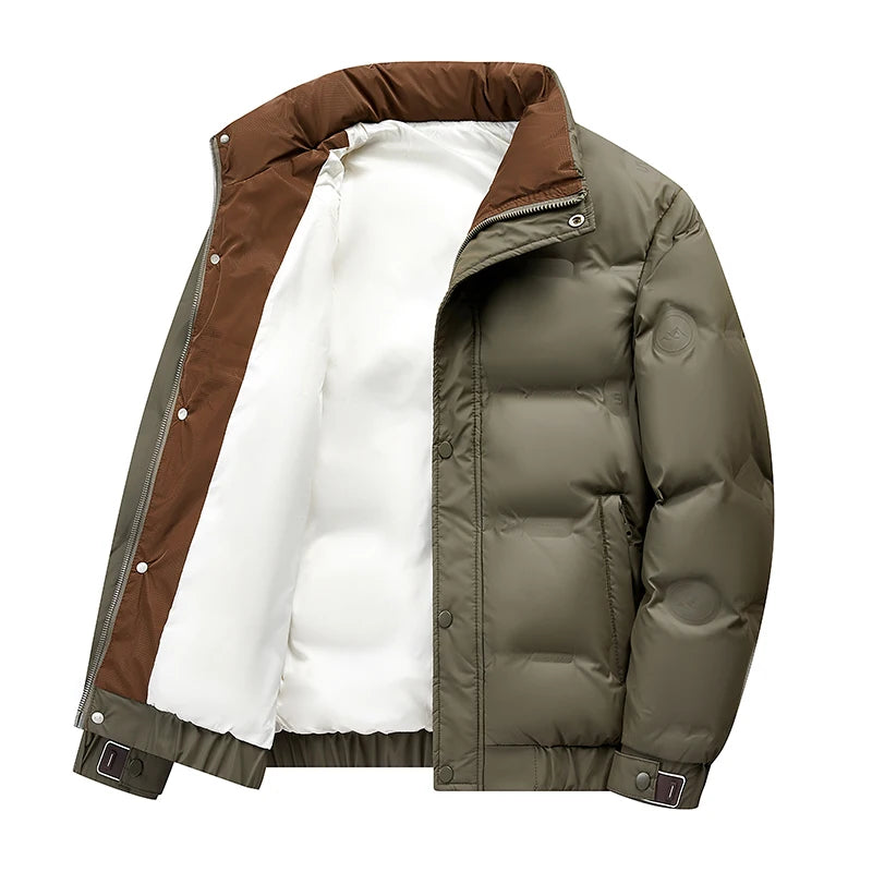 The 2025 winter new trendy men's casual stand-up collar cold-resistant, warm and windproof down jacket with white duck down