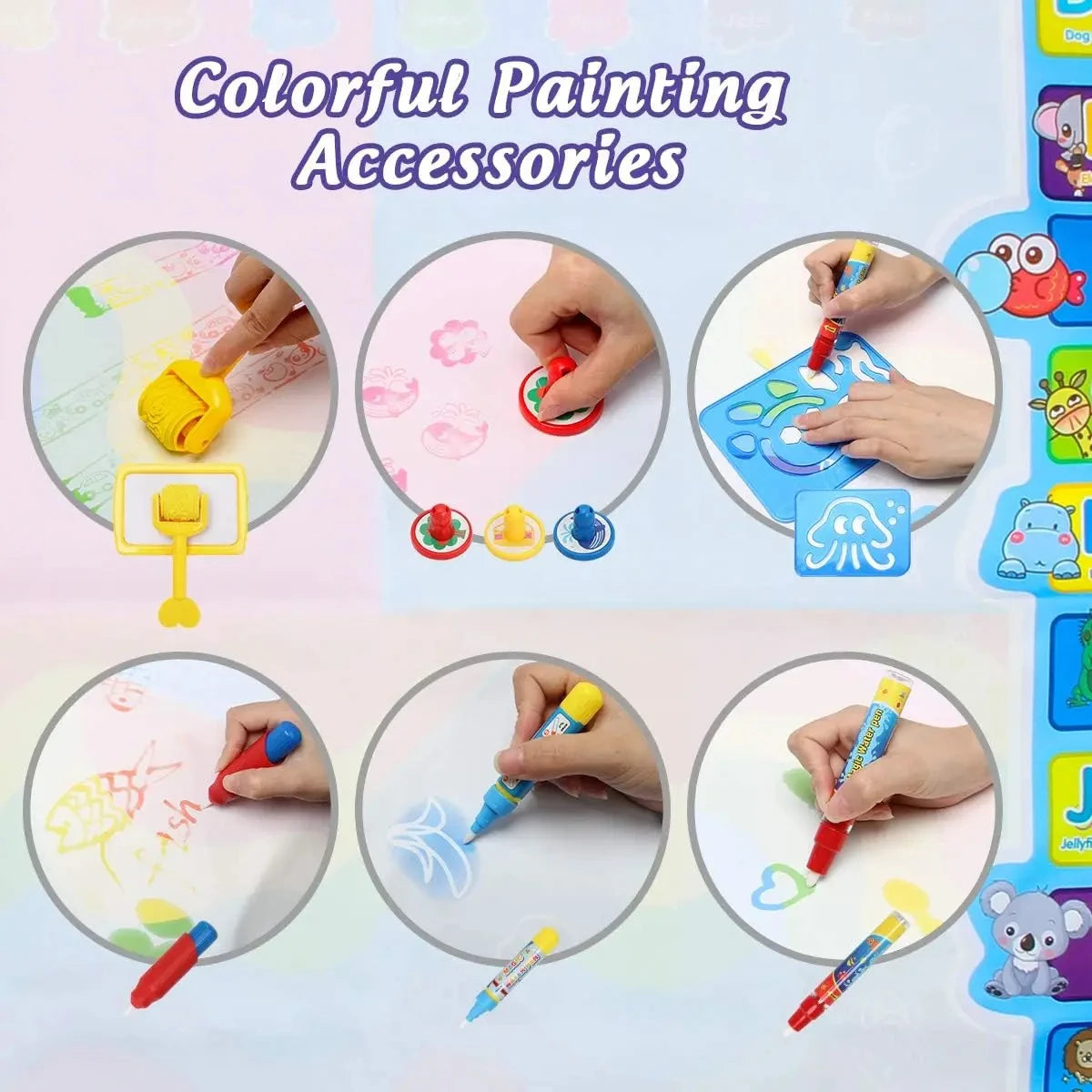 100x80CM Magic Water Drawing Mat with Reusable Magic Pens Montessori Painting Board for Doodling Educational Toys and Gifts