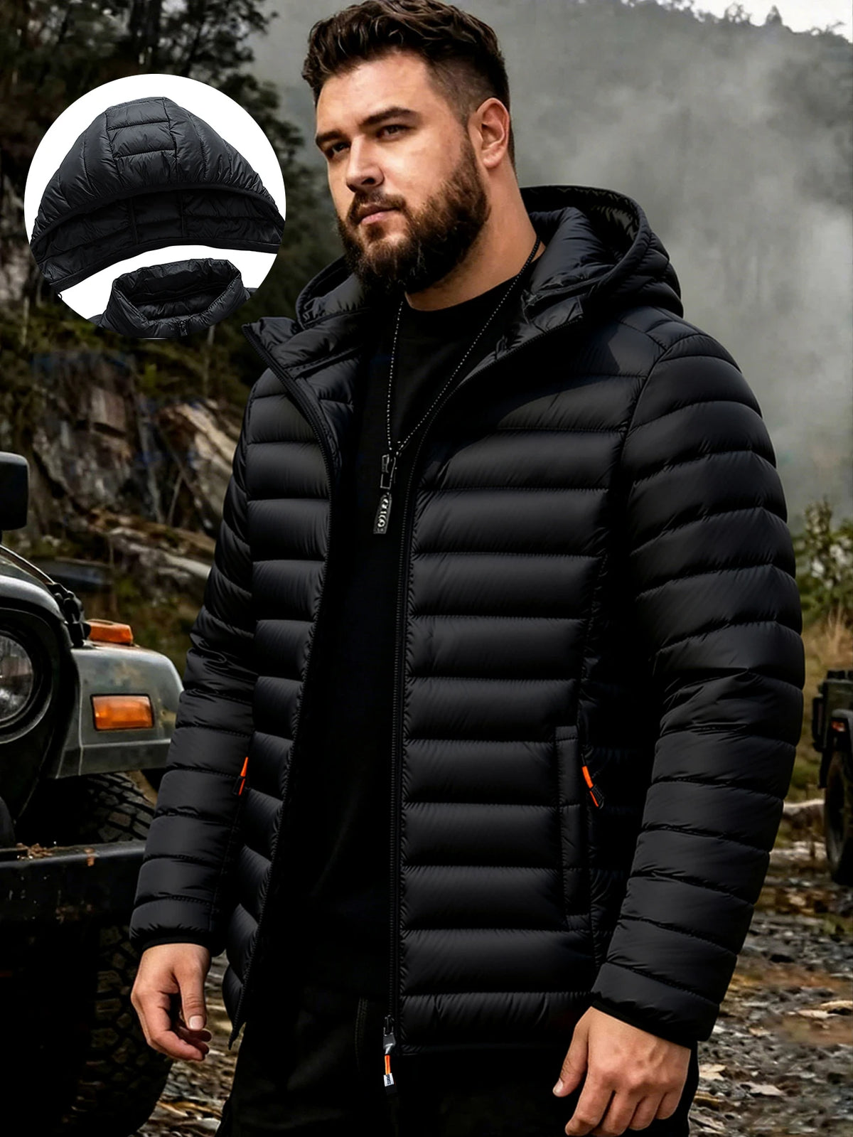 Men's Winter Windproof Warm Hooded Jacket Lightweight Cotton Stand up Collar Outdoor Sports Leisure Plus Size Coat