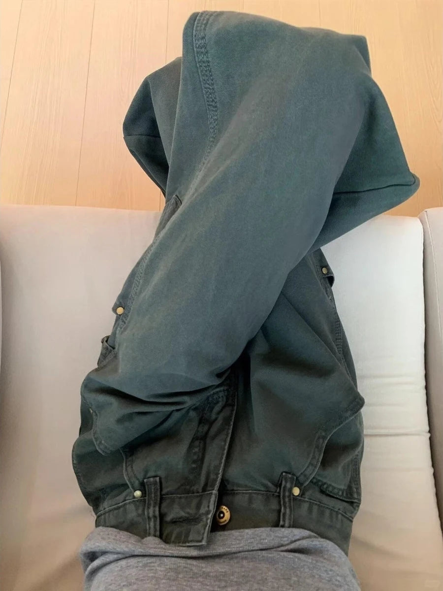 Jeans American Style Military Green Straight Leg Jeans Women's Loose Slim High Waist Casual Wide Leg Pants Autumn Arrival