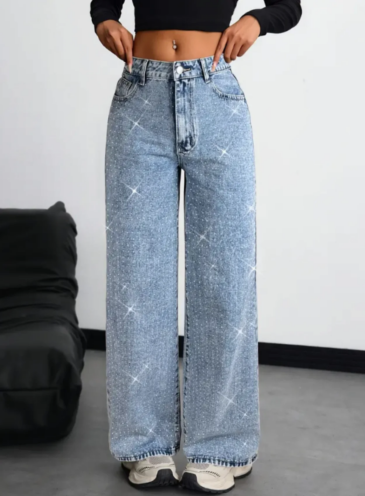 American-style high street retro full-diamond wide-leg jeans for women 2025 autumn style versatile and slimming great for a