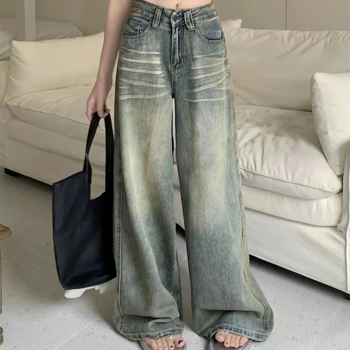 Jeans Women's Y2K Loose Straight Leg Jeans Women Trousers Baggy Wide Fit Casual High Waist Retro Washed Vintage Style Women's Jeans Jeans