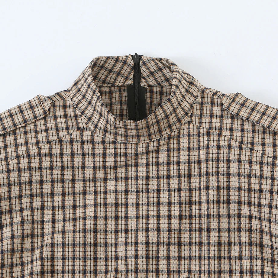 Casual Fashionable Plaid Belted Short Romper ZR Autumn Arrival Women's Clothing Casual Style Polyester Fiber No Sleeve Romper