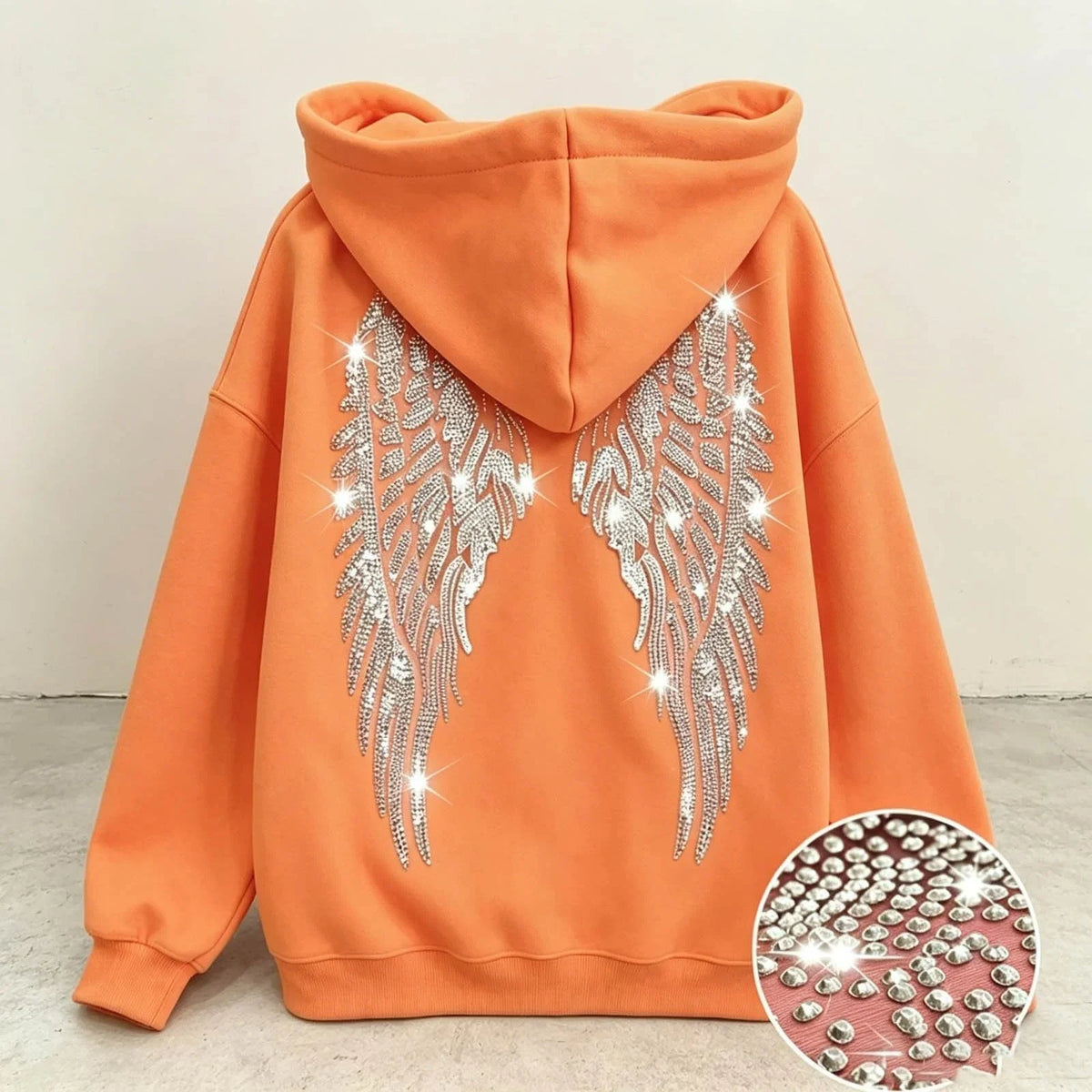 2026 New Unisex Hoodie Solid Color Shiny Diamond Angel Wings Hoodie Sportswear Autumn/Winter Fluffy Fabric Hoodie Street Wear