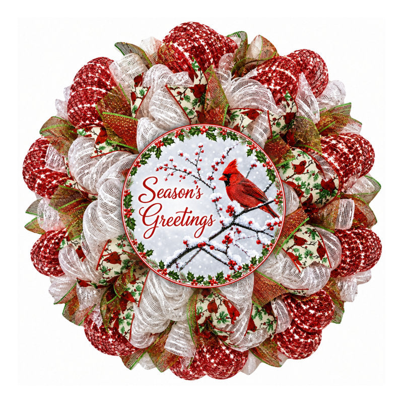 22" Farmhouse Artificial Berry Christmas Wreath hanging on a front door