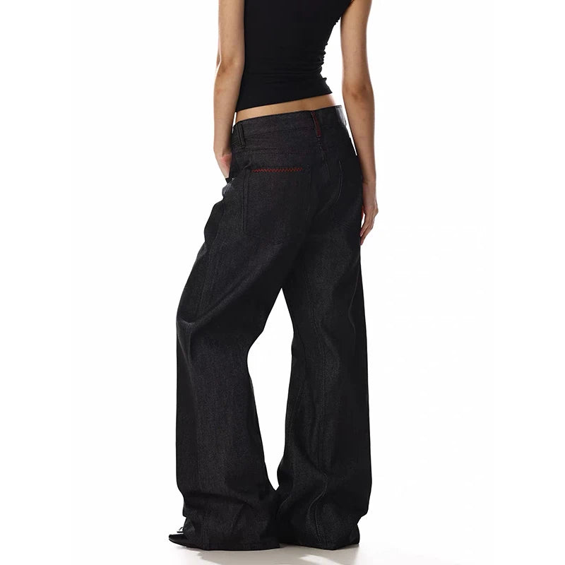 YIBASHU Women Gothic Vintage Y2K 2000s High Waist Jeans American Oversize Loose Black Casual Black Wide Leg Pants Autumn 2026