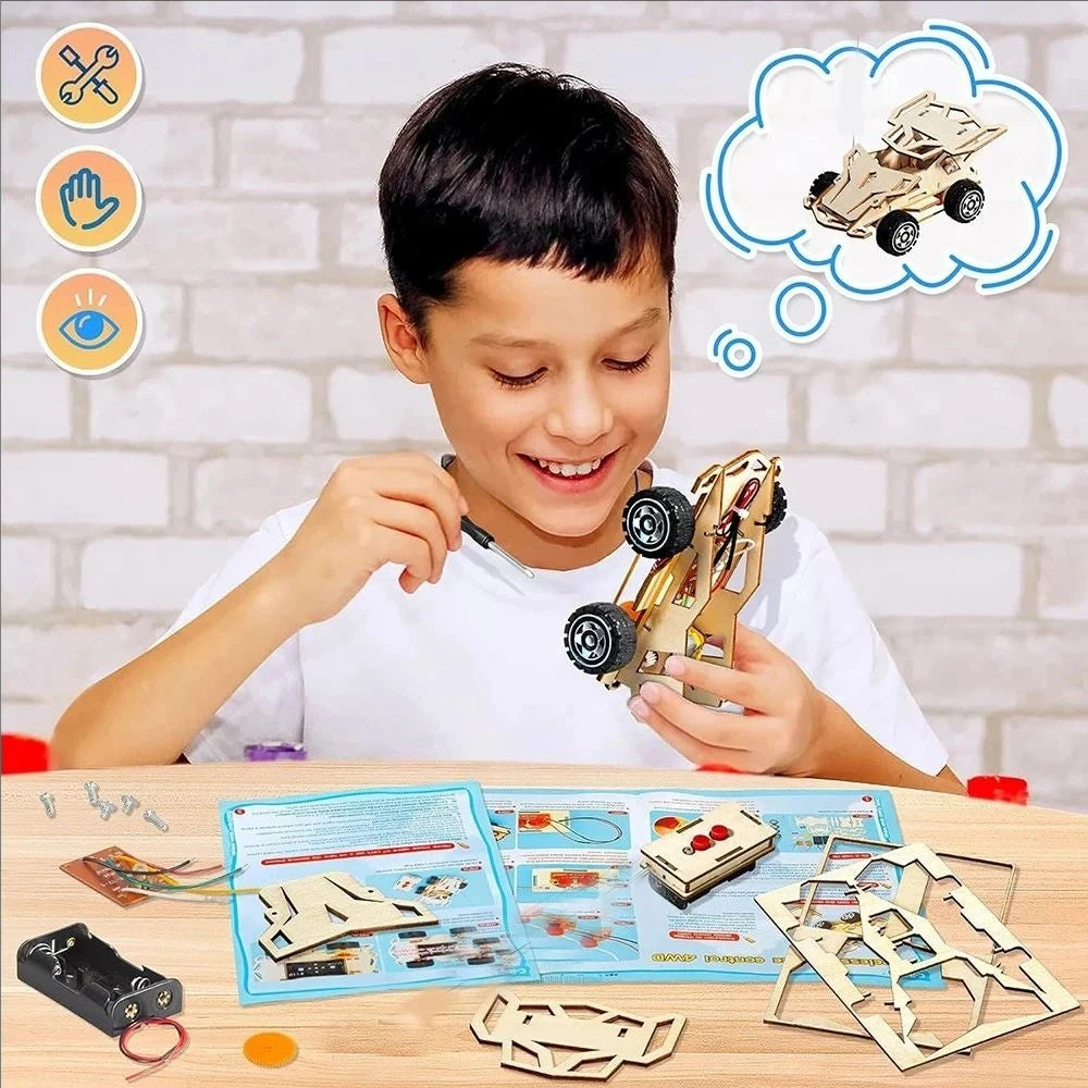 DIY Wooden Remote Control Car Building Kit for Kids STEM Educational Science Experiment Toy Wireless RC Racing Car Model Toys