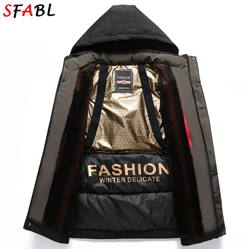 Fashion Hooded Parkas Men's Winter Jacket Windbreaker Hiking Coats Thicken Thermal Winter Jackets for Men's Winter Coats Skiing