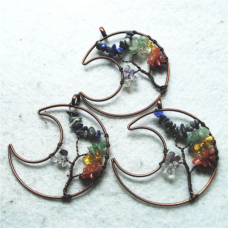 4PCS Hot Moon Shape Pendants 50MM Size Tee OF Life ETZ HACHAYIM Natural Gemstone Mixed Good For Jewelry Designs