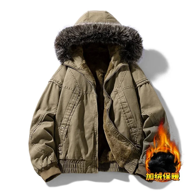 Thick Parka Winter Fur Hood Warm Tactical Bomber Coats Winter Male Multiple Pockets Warm Parkas Quality Man Casual Chaquetas