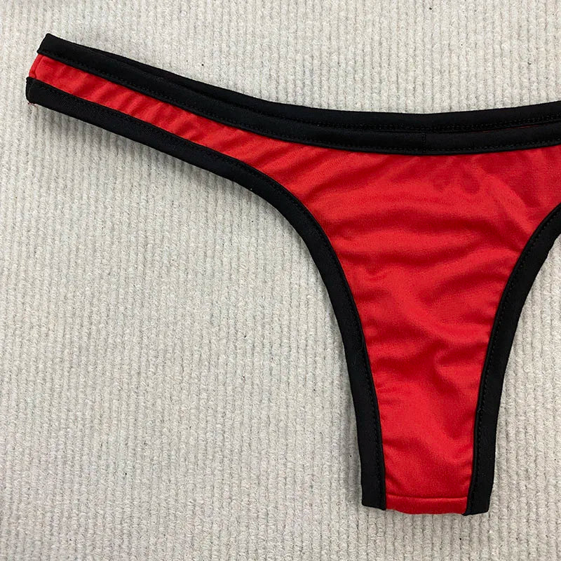Aesthetic Sexy Spice Girl Beach Contrast Color Swimsuit Solid Shoulder Strap Adjustable Backless Simple Summer Split Bikini Y2K