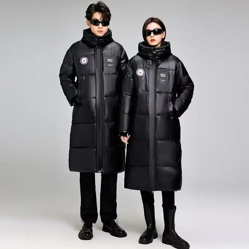Winter Long Over-the-knee Parkas Couple Padded Coat Unisex High Street Big Pockets Down Jacket Warm Thickened Cotton Coat