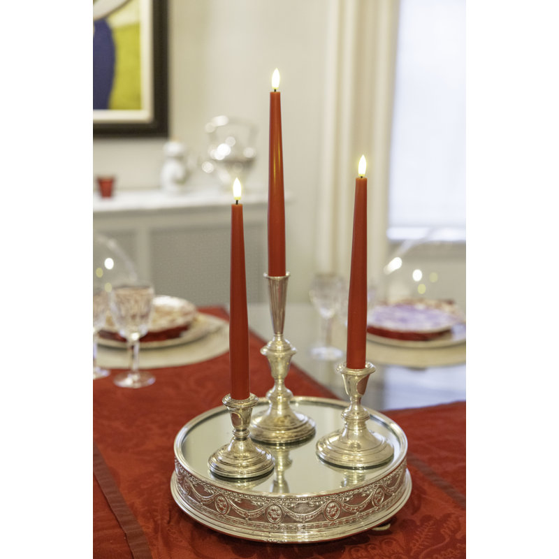 Set Of 3 Flameless Rechargeable Wax Taper Candles With Remote Red