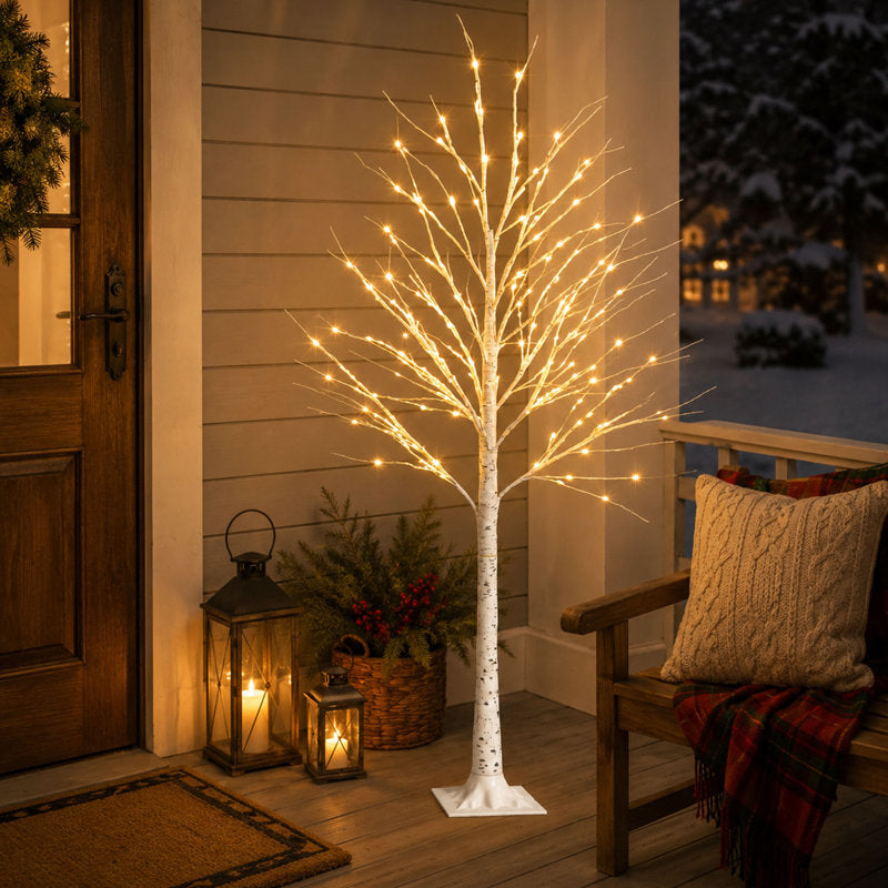 Set of 2 Pre-Lit Birch Trees with 144 LED Lights