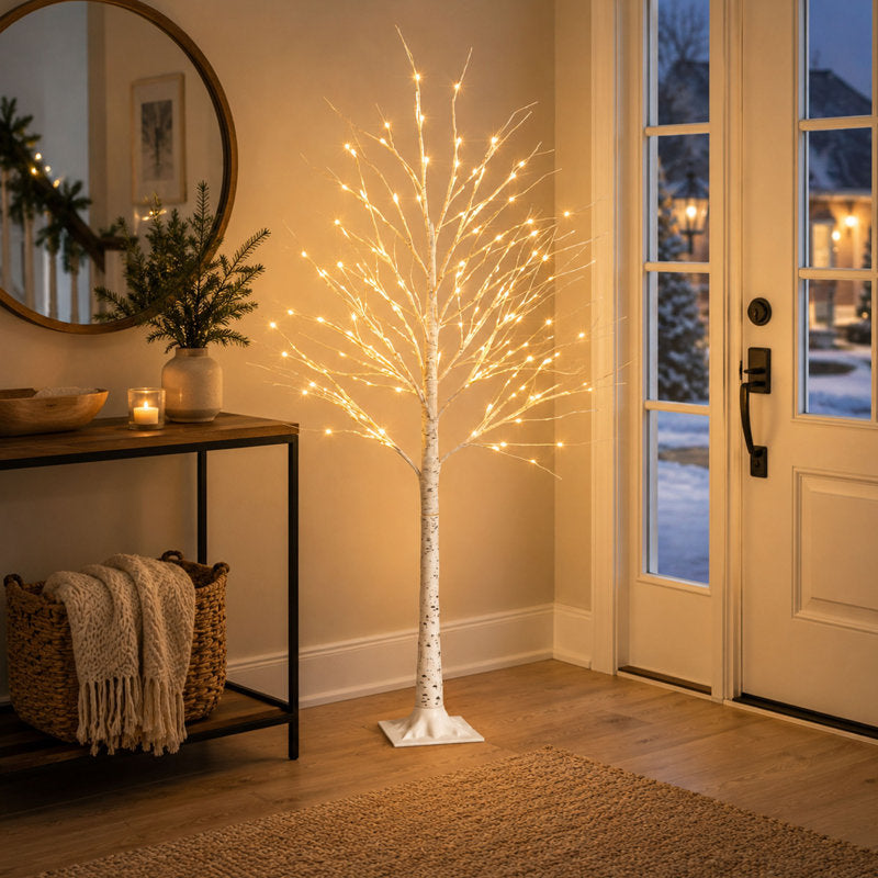 Set of 2 Pre-Lit Birch Trees with 144 LED Lights