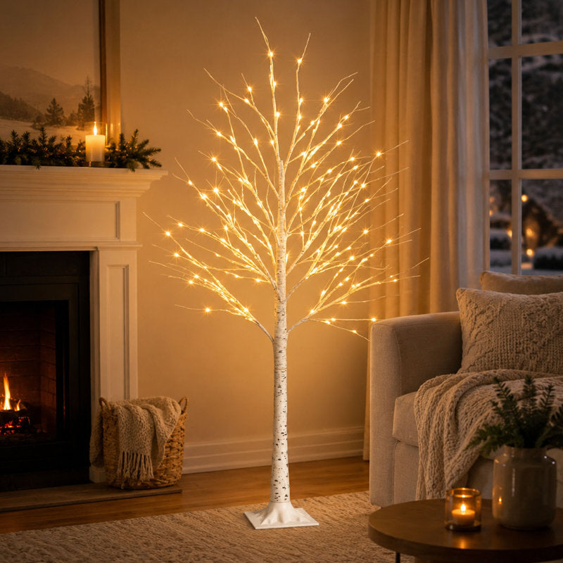 Set of 2 Pre-Lit Birch Trees with 144 LED Lights