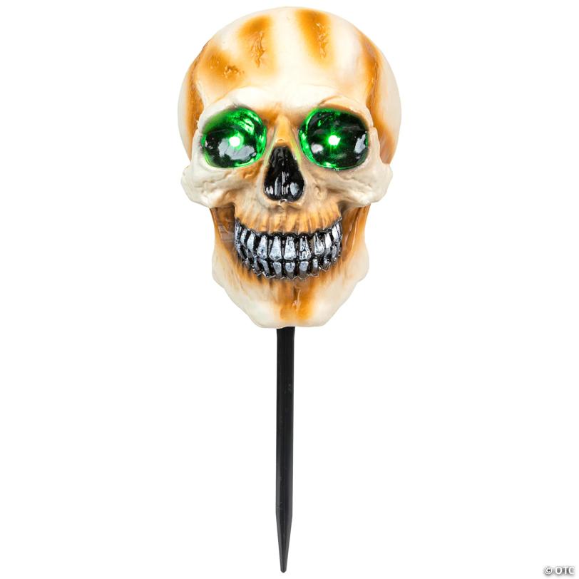 Set of 3 Lighted Skeleton Head Halloween Pathway Markers with Sound - Battery Operated