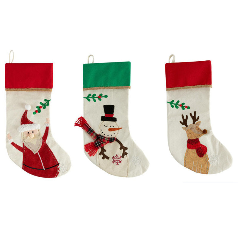 Set of 3pcs, 18" Christmas Stockings with Lovely Christmas Vehicle Designs Linen Stockings for Holiday Family Decor