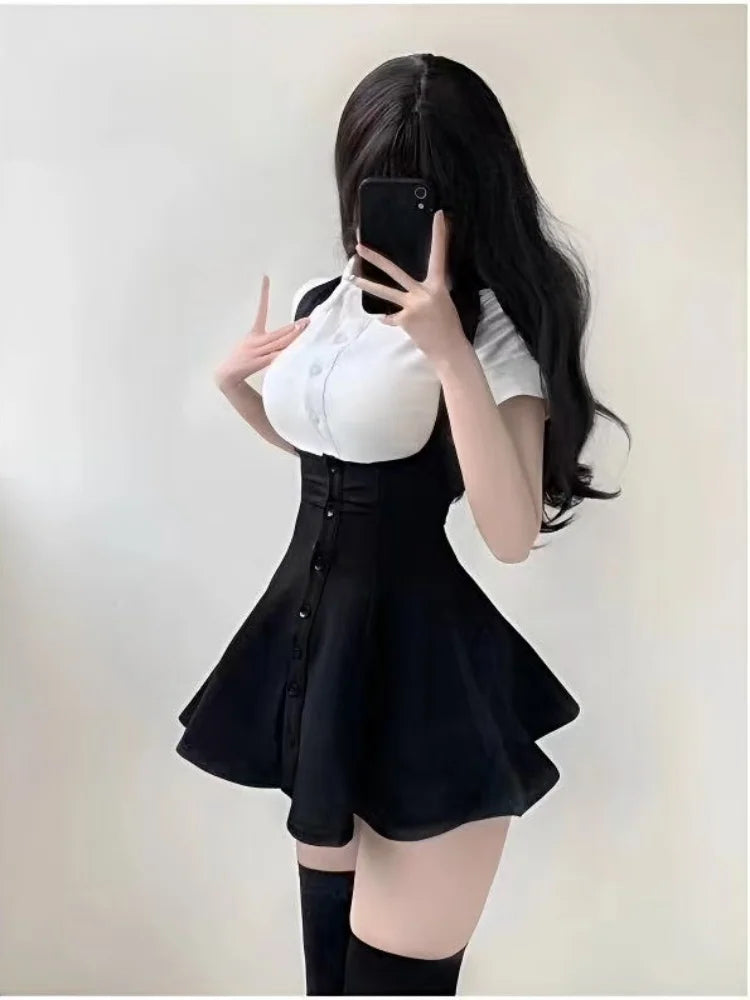 Summer Sweet Spicy Short Collar Two-Piece Set Miniature Girl School Style Skirt And Blouse Set Trendy Fashion Ensemble