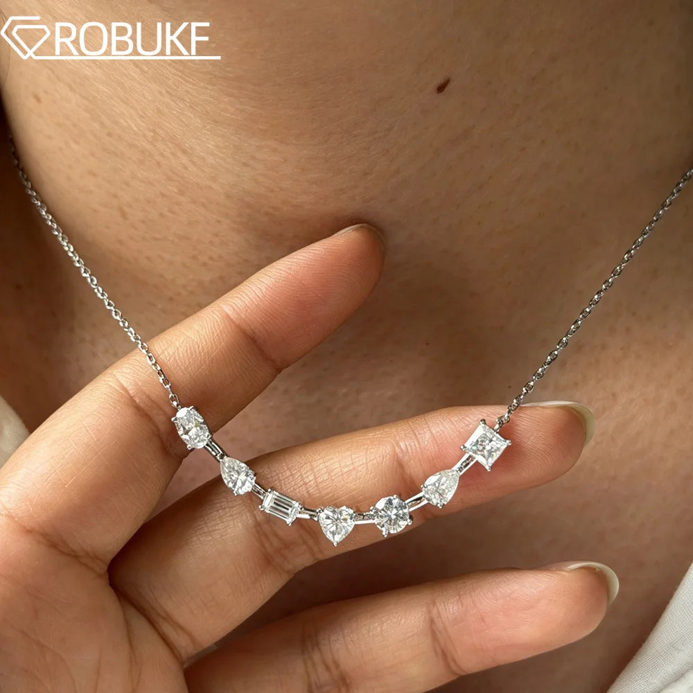 3.5cttw Multi Cut Moissanite Diamond Chain Necklace For Women Curved Shape Seven Stone Necklace S925 Silver Daily Wear Jewelry