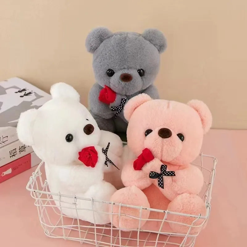 1/2/3PCS 25cm/9.84Inch Romantic Rose Teddy Bear Plush Toy Cute Small Soft Stuffed Doll Plushie for Girls Valentine Day Gift
