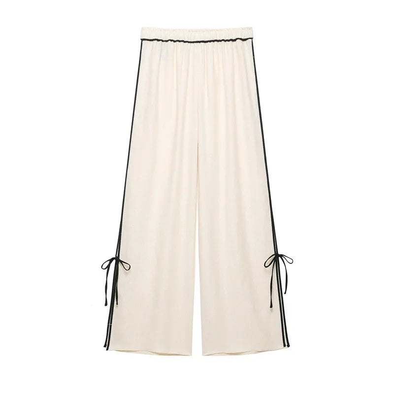Loose Shirt Top And Pants Set with Lace-Up Details Women's Fashion Ensemble Long Sleeve Summer Outfit Two-Piece Suit