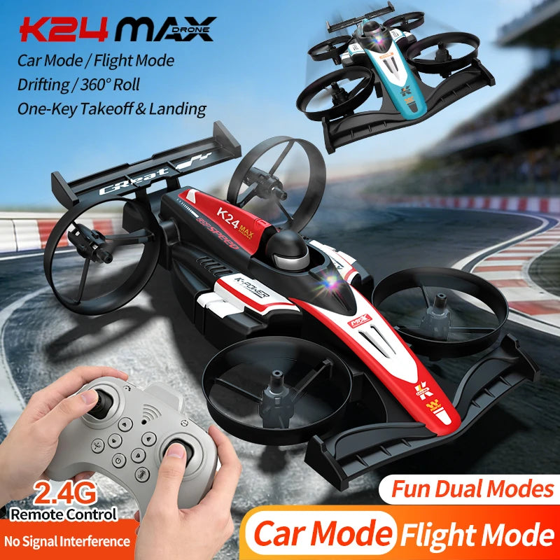 Look here! A mini car and drone combo - a dual-mode, multi-functional gift! One-button takeoff, stable hovering, racing mode, headless mode, and 360Â° aerial flips. The perfect Christmas gift or a fun birthday present!