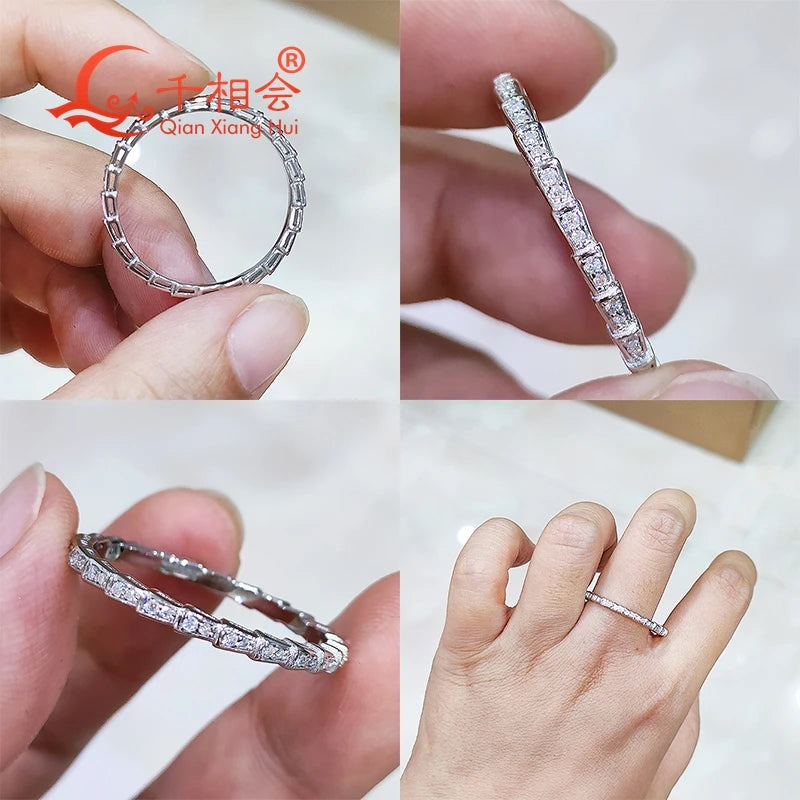 Snake shape 2mm width Sterling 925 Silver melee Moissanite Ring women Diamonds Male fine Jewelry gift wedding dating