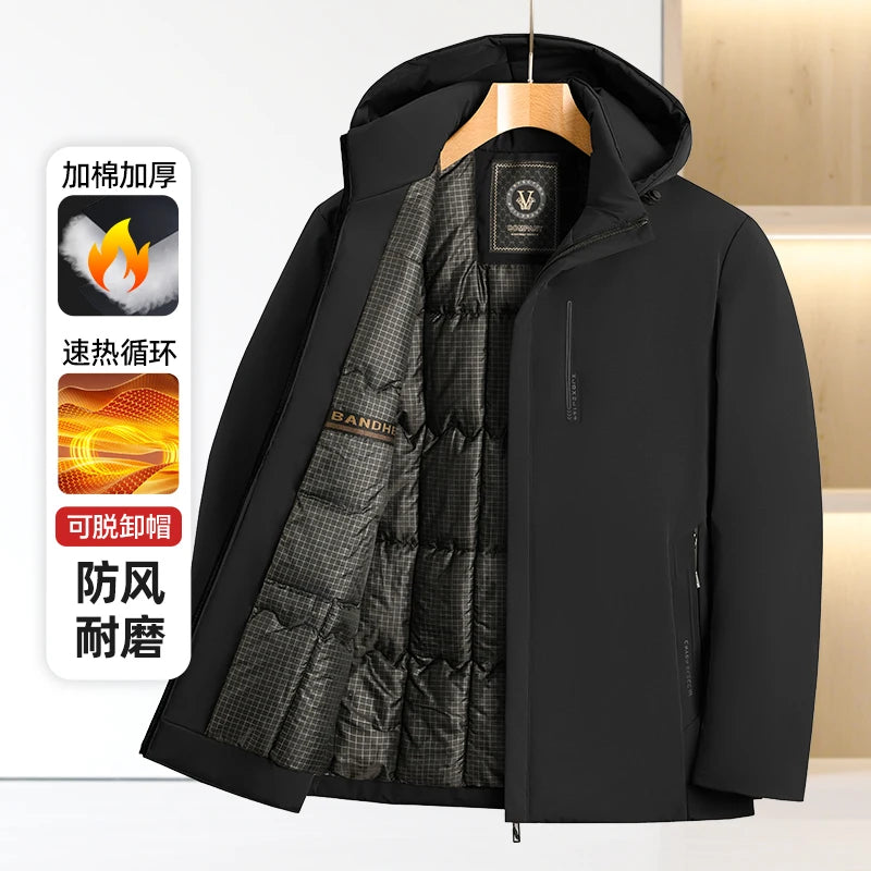 Men's Padded Male Thermal Windbreaker Jackets Clothing Parka Casual Men Cotton Thicken Warm Removable Hooded Parkas Winter Warm