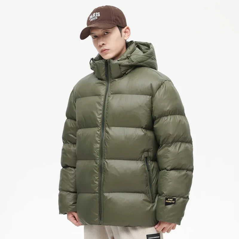 Solid Color with Hoodie Warm Puffer Jackets Padded Cotton Clothes Waterproof Jackets Man Winter Coats Men Hooded Zipper Parkas